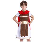 LumiJour Deguisement Guerrier Spartiate Romain Antique Garçon Costume de Soldat Médiéval Gladiateur avec Cape Enfant Halloween Carnaval Marron 5-6 ans