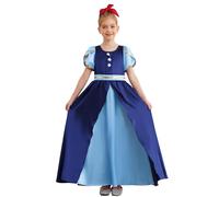 LumiJour Deguisement Médiévale Renaissance Fille Vintage Robe Longue à Manches Bouffantes Princesse Robe Régence Anglaise Enfant Bleu Clair 11-12 Ans