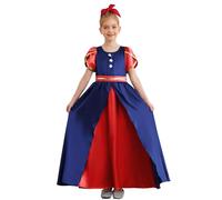 LumiJour Deguisement Médiévale Renaissance Fille Vintage Robe Longue à Manches Bouffantes Princesse Robe Régence Anglaise Enfant Bourgogne 7-8 Ans