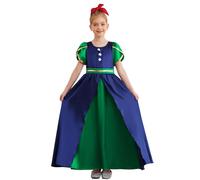 LumiJour Deguisement Médiévale Renaissance Fille Vintage Robe Longue à Manches Bouffantes Princesse Robe Régence Anglaise Enfant Vert 13-14 Ans