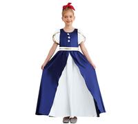 LumiJour Deguisement Médiévale Renaissance Fille Vintage Robe Longue à Manches Bouffantes Princesse Robe Régence Anglaise Enfant Blanc 15-16 Ans