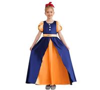 LumiJour Deguisement Médiévale Renaissance Fille Vintage Robe Longue à Manches Bouffantes Princesse Robe Régence Anglaise Enfant Orange 13-14 Ans