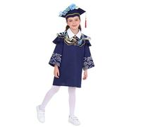 LumiJour Enfant Fille 3 Pièces Costume Maternelle Robe Cérémonie et Cape avec Chapeau Fleuri Costume de Diplôme Bleu A 5-6 ans