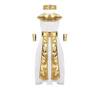 LumiJour Enfant Fille Costume de Cléopâtre Robe de Princesse Égyptienne Tenue Pharaon Cosplay Halloween Carnaval Blanc 5-6 ans