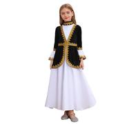 LumiJour Enfant Fille Costume Traditionnel Russe Robe Soirée Costume de Danse Moderne Robe Russe Cosplay Halloween Noir 7-8 ans