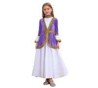 LumiJour Enfant Fille Costume Traditionnel Russe Robe Soirée Costume de Danse Moderne Robe Russe Cosplay Halloween Violet clair 13-14 ans