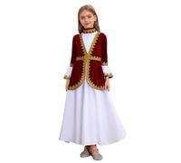 LumiJour Enfant Fille Costume Traditionnel Russe Robe Soirée Costume de Danse Moderne Robe Russe Cosplay Halloween Rouge 11-12 ans