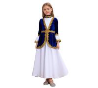 LumiJour Enfant Fille Costume Traditionnel Russe Robe Soirée Costume de Danse Moderne Robe Russe Cosplay Halloween Bleu royal 13-14 ans
