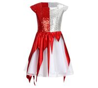 LumiJour Enfant Fille Déguisement Ange Diable Robe sans Manches Cosplay Robe Demi-Ange Demi-Diable Carnaval Rouge 15-16 ans