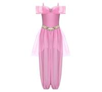 LumiJour Enfant Fille Déguisement Princesse Orientale Combinaison Belly Dance Tenue Arabe Danse Oriental Haloween Cosplay Carnaval Rose 7-8 ans