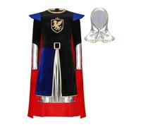 LumiJour Enfant Garçon Costume de Chevalier Déguisement Chevalier Médiéval avec Cape et Coiffe Fête à Thème Halloween Bleu royal 11-12 ans