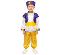 LumiJour Enfant Garçon Costume Prince Arabe 5 Pièces Haut Gilet Pantalon Accessoires Déguisement Prince Orient Halloween Violet Jaune 5-6 ans