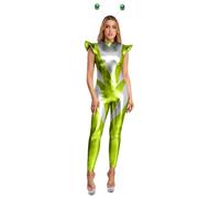 LumiJour Femme Combinaison Alien Disco Métallique Brillant Costume Cosplay Astronaute pour Carnaval Halloween Fête Vert M