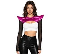 LumiJour Femme Crop Top Harnais De Corps Accessoire Larp Gothique Armure D'Épaule Froncée Accessoires De Scène Pole Danse Outfit Soirée Thème Rose Vif XL