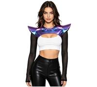 LumiJour Femme Crop Top Harnais De Corps Accessoire Larp Gothique Armure D'Épaule Froncée Accessoires De Scène Pole Danse Outfit Soirée Thème Bleu XXL