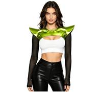 LumiJour Femme Crop Top Harnais De Corps Accessoire Larp Gothique Armure D'Épaule Froncée Accessoires De Scène Pole Danse Outfit Soirée Thème Vert fluorescent XXL