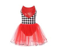 LumiJour Robe Reine de Cœur pour Fille Princesse Robe Tutu à Paillettes Tenue Féerique de Soirée Déguisée Carnaval Rouge 11-12 Ans