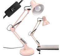 Lumiled Lampe de bureau en métal rose poudré, culot E27, bras réglable avec pince, lampe de lecture, lampe de table, lampe de travail, lampe de chevet, chambre d'enfant, bureau