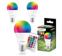 Lumiled Lot de 3 ampoules LED A60 E27 - 9 W (équivalent à 60 W) - 806 lumens - RVB + 3000 K - Intensité variable - Angle de faisceau 260° - Changement de couleur - Avec télécommande