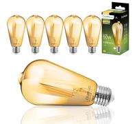 Lumiled Lot de 6 ampoules Edison vintage ST64 E27 LED 6 W (50 W) 660 lm Ampoule rétro en verre antique 2000 K Lumière ambrée Ampoule traditionnelle à filament à filament 360°