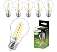 Lumiled Lot de 6 ampoules LED A60 E27, 8 W (équivalent à 75 W), 1055 lm, filament transparent classique, culot E27, 4000 K, blanc neutre, angle d'éclairage 360°, ampoule vintage