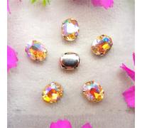 LuminaCreek Appliques en cristal de verre à strass à coudre, couleurs AB, griffes argentées, perles de strass à coudre, forme ovale(6x8mm 50pcs A11 Champagne gold)