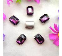 LuminaCreek Cristaux de verre strass à coudre, argent, 7 tailles, mélange de couleurs, forme rectangulaire, perles strass à coudre(6x8mm 50pcs A3 Amethyst)
