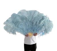 LuminaCreek Grand éventail en plumes d'autruche jaunes, pliable, moelleux, for spectacle, danse, divers styles, accessoires de fête, spectacle sur scène(Light Blue,100CM)