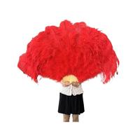 LuminaCreek Grand éventail en plumes d'autruche rose 100 cm et 130 cm, pliable et portable, for fête, danse, spectacle, accessoires de performance, éventail en plumes rose(Red,(two) 100cm)