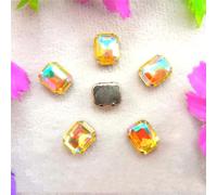 LuminaCreek Perles de strass rectangulaires en verre à coudre, couleurs AB, griffes argentées, garnitures de bricolage(6x8mm 50pcs A5 Champagne gold AB)