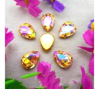 LuminaCreek Strass en verre à coudre, couleurs AB, griffes dorées, perles en strass à coudre, goutte d'eau, applique en cristal de verre(6x8mm 50pcs A3 Champagne gold AB)