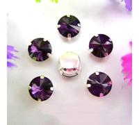 LuminaCreek Strass en verre à coudre, cristaux en verre à griffes argentées, mélange de couleurs, forme ronde Rivoli, perles en strass à coudre, applique DIY(14mm 20pcs A8 Amethyst)