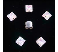 LuminaCreek Strass en verre à coudre, lot de 50 pièces, forme carrée de 8 mm, sertissage à griffes en métal argenté, appliqués en strass(8mm 50pcs A18 White AB)