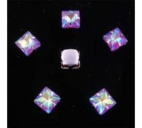 LuminaCreek Strass en verre à coudre, lot de 50 pièces, forme carrée de 8 mm, sertissage à griffes en métal argenté, appliqués en strass(8mm 50pcs A28 Lt amethyst AB)