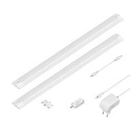 ledscom.de Luminaire d'agencement LED SIRIS blanc mat avec détecteur de mouvement, plat, 50cm chacun, 531lm chacun, blanc chaud, 2 pièces