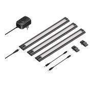 ledscom.de Lampe LED sous châssis SIRIS noir mat, plat, 30cm chacun, 368lm chacun, blanc chaud, set de 3 pièces