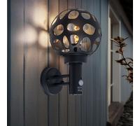 Lampe d'extérieur avec détecteur de mouvement, anthracite Applique avec détecteur de mouvement, extérieur Boule d'applique murale d'extérieur, design à trou, acier inoxydable ALU, H 32,7 cm