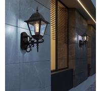 Luminaire de Façade Lanterne Murale Extérieur Applique LED Noir Alu Glas 2er Set