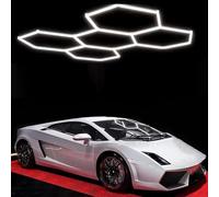 Luminaire de Garage à LED en Nid d'Abeille, 672W 6500K Plafonnier d'Atelier Déformable Dly Hexagon pour Garage, Atelier, Entrepôt, Sous-Sol, Salle de Sport(5 trous)