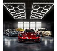 Luminaire de Garage à LED en Nid d'Abeille, 672W 6500K Plafonnier d'Atelier Déformable Dly Hexagon pour Garage, Atelier, Entrepôt, Sous-Sol, Salle de Sport(14 trous)