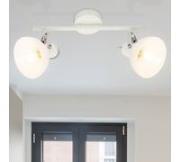 Plafonnier spot de plafond orientable en verre blanc plafonnier chrome moderne, avec interrupteur 2 ampoules, 2x E14, L 35 cm