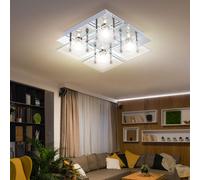 Plafonnier de salon plafonnier lampe de salle à manger, 4 ampoules, bandes transparentes en verre chromé blanc, douilles G9, LxlxH 21x21x7cm