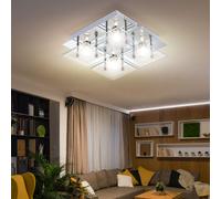 Luminaire de Salon Plafonnier Chrome Rayures Blanc Transparent 4x LED 21cm