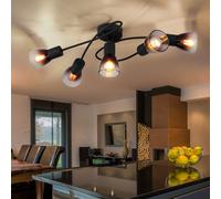 Plafonnier à 5 lampes, lampe de salon noire, lampe de chambre à coucher, verre transparent fumé, 5x E14, LxH 58 x 16,5 cm