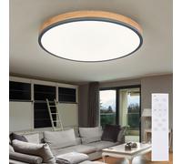 Plafonnier avec télécommande plafonnier LED, dimmable, lampe de salon, veilleuse CCT, aspect bois aluminium, 1x LED 40W 3500Lm, D 60 cm