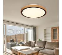 Plafonnier, lampe de salon, luminaire en bois, maison de campagne, CCT, métal, noire, LED 12W 530lm blanc chaud-blanc lumière du jour, DxH 30,7x9 cm