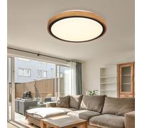 Plafonnier, lampe de salon, luminaire en bois, maison de campagne, CCT, métal, noire, LED 12W 530lm blanc chaud-blanc lumière du jour, DxH 30,7x9 cm