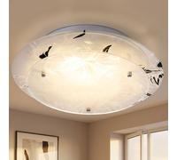 Luminaire de Salon Plafonnier Motif Floral Chrome Verre Blanc 1x E27