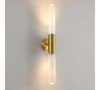 Luminaire de vanité de salle de bain doré sur miroir 25 pouces applique murale en tube de verre transparent vers le haut vers le bas en laiton lampe murale, chambre à coucher moderne salon couloir sal