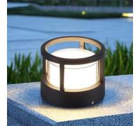 Luminaire d'extérieur rond à LED étanche - Lanterne en aluminium avec abat-jour en acrylique câblé pour terrasse, terrasse, pelouse et jardin - Solution d'éclairage pilier